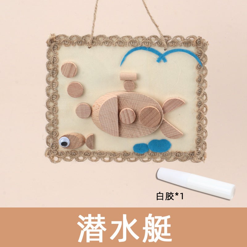 Children'S Puzzle Handmade Tree Branch Picture Frame Painting Children'S Creative Natural Wood Chip Diy Semi-Finished Material Bag - Image 1